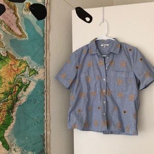 EUC Madewell Embroidered Star Striped Button Up
